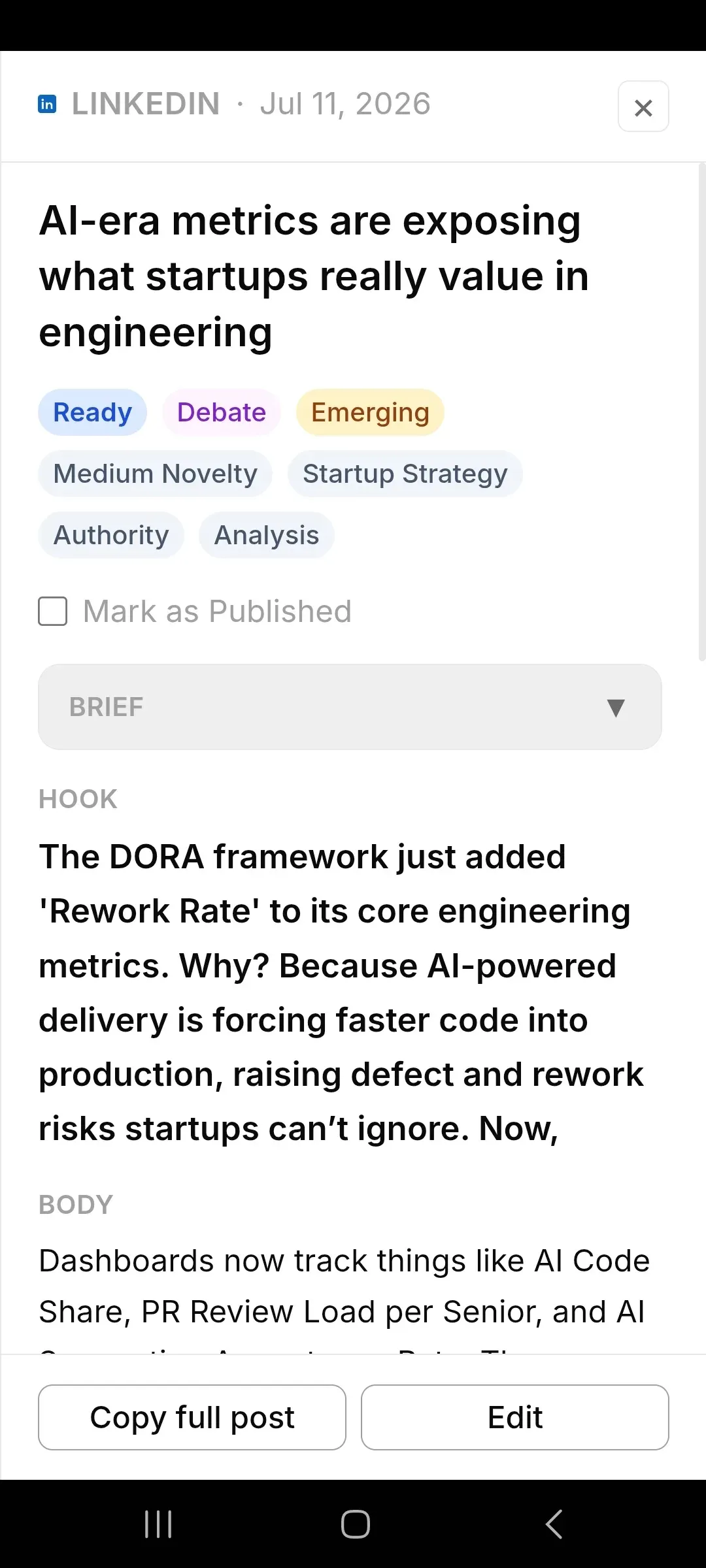 OPAD mobile app: reviewing a drafted post